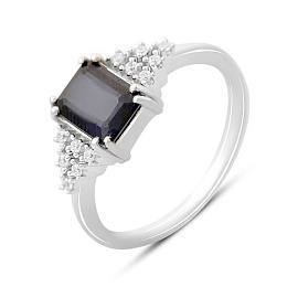 Sterling silver ring with sapphire 1.947ct, phianites