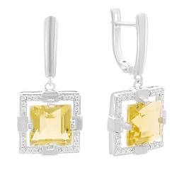Срібні сережки із зеленим кварцом 10.08ct, фіанітами