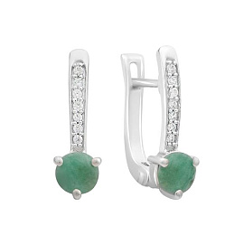 Серебряные серьги с изумрудом 1.192ct, фианитами