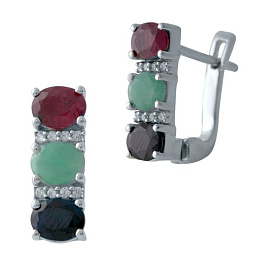 Серебряные серьги с изумрудом 2.006ct, рубином, сапфиром