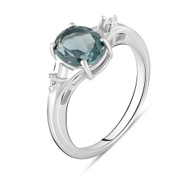 Серебряное кольцо с топазом Лондон Блю 1.585ct, фианитами