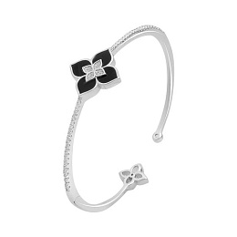 Серебряный браслет с ониксом, фианитами