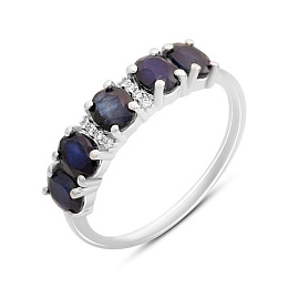 Серебряное кольцо с сапфиром, фианитами