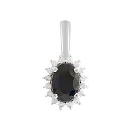 Silver pendant with a 1.098-carat sapphire and cubic zirconia