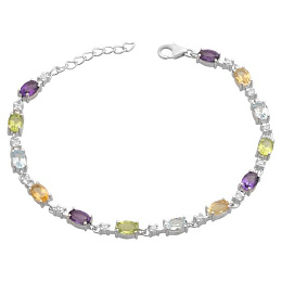 Серебряный браслет с аметистом, цитрином, хризолітом, топазом, фианитами