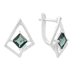 Срібні сережки з топазом Лондон Блю 2.369ct, фіанітами