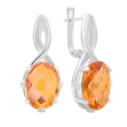 Срібні сережки із золотим кварцом 8.82ct, фіанітами