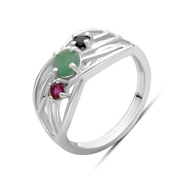 Silver ring with 1.917ct sapphire, emerald, ruby