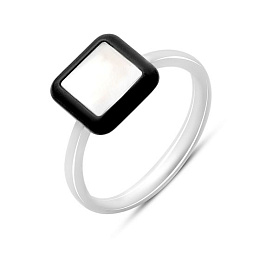 Silver ring with onyx, mother-of-pearl