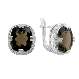 Silver earrings with smoky quartz (10.657 carats) and cubic zirconia