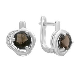 Silver earrings with smoky quartz (2.472 carats) and cubic zirconia
