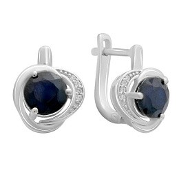 Silver earrings with a 3.31-carat sapphire and cubic zirconia