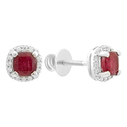 Серебряные серьги с рубином 2.146ct, фианитами