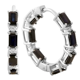 Серебряные серьги с сапфиром 6.112ct, фианитами