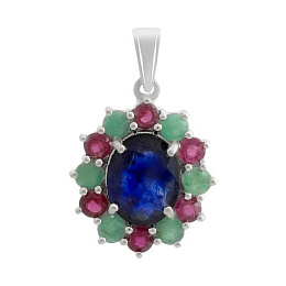 Серебряная подвеска с сапфиром 5.58ct, рубином, изумрудом
