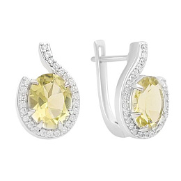 Silver earrings with green quartz 5.125ct, phianites