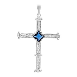 Срібний хрестик з сапфіром nano 1.095ct, фіанітами