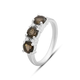 Срібна каблучка з раухтопазом (димчастим кварцом) 1.47ct, фіанітами