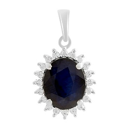 Серебряная подвеска с сапфиром 3.599ct, фианитами