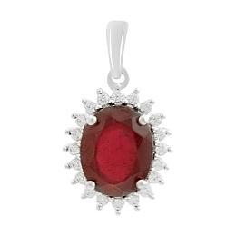 Серебряная подвеска с рубином 3.92ct, фианитами