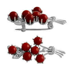 Silver brooch with coral