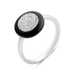 Silver ring with onyx, fianites