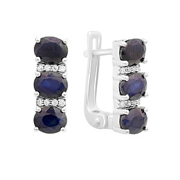 Серебряные серьги с сапфиром, фианитами