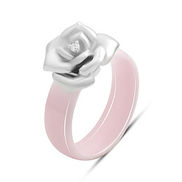 Silver ring with ceramic and cubic zirconia