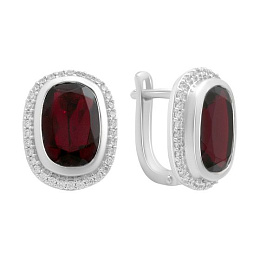 Серебряные серьги с гранатом nano 7.328ct, фианитами