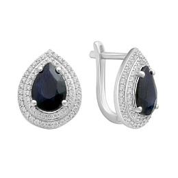 Silver earrings with sapphire 5.764ct, phianites