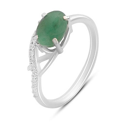 Silver ring with emerald, fianites