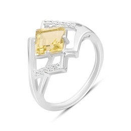 Срібна каблучка із зеленим кварцом 1.863ct, фіанітами