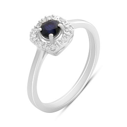 Серебряное кольцо с сапфиром 0.525ct, фианитами