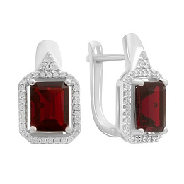 Срібні сережки з гранатом nano 4,884 карата, фіанітами