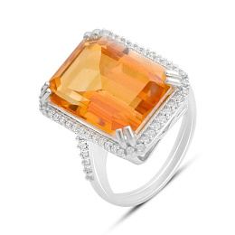Срібна каблучка із золотим кварцом 15.478ct, фіанітами