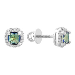 Серебряные серьги с мистик топазом 1.156ct, фианитами