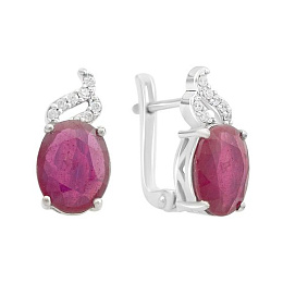 Срібні сережки з рубіном 7.97ct, фіанітами