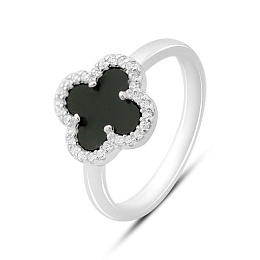 Silver ring with onyx, fianites