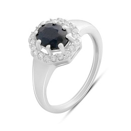 Срібна каблучка з сапфіром 2.093ct, фіанітами