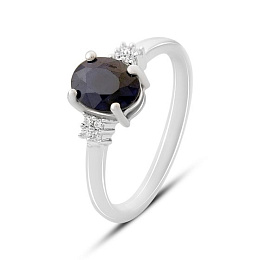 Срібна каблучка з сапфіром 1.651ct, фіанітами