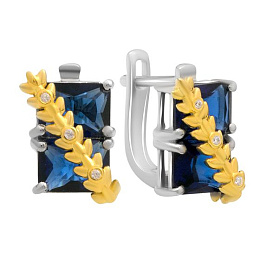 Серебряные серьги с сапфиром nano 4.37ct, фианитами