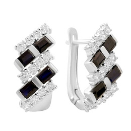 Серебряные серьги с сапфиром 6.05ct, фианитами