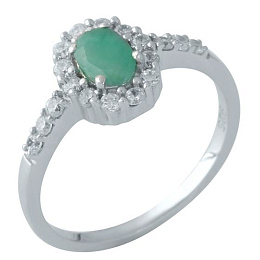 Серебряное кольцо с изумрудом 0.975ct, фианитами