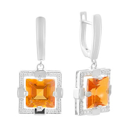 Срібні сережки із золотим кварцом 9.713ct, фіанітами