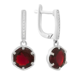 Срібні сережки з гранатом nano 3.92ct, фіанітами