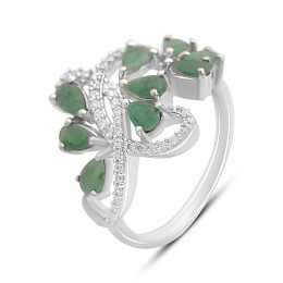 Silver ring with emerald, fianites
