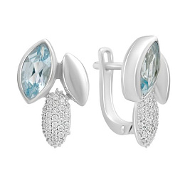 Серебряные серьги с топазом 3.114ct, фианитами