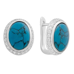 Серебряные серьги с бирюзой, фианитами
