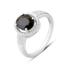 Sterling silver ring with 2.602ct sapphire, pave diamonds