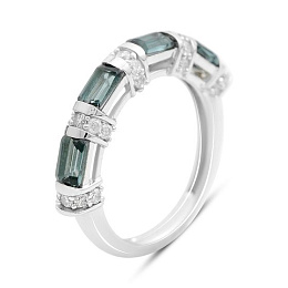 Серебряное кольцо с топазом Лондон Блю 1.71ct, фианитами